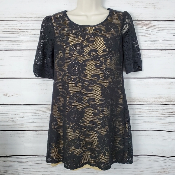 Angie | Floral Lace Mini Dress w Nude Underlay - Picture 2 of 6